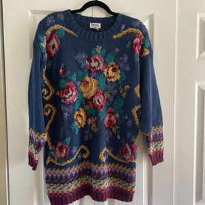 All Points By Reference Point Floral Knit Sweater Size Medium cottagecore granny
